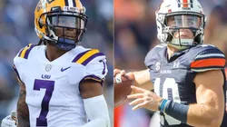 Derek Stingley Jr of LSU (left) and Bo Nix of Auburn
