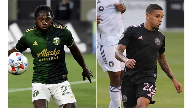 Yimmi Chara of Portland Timbers (left) and Gregore of Inter Miami
