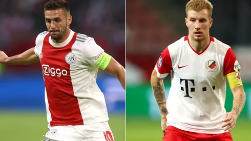 Dusan Tadic of Ajax (left) and Simon Gustafson of Utrecht (right)
