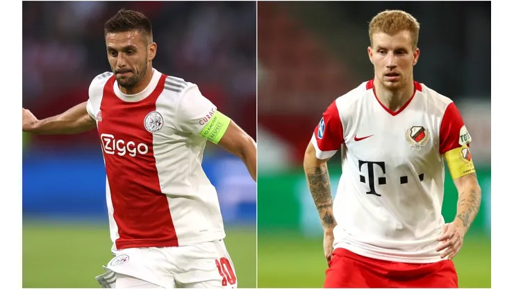 Dusan Tadic of Ajax (left) and Simon Gustafson of Utrecht (right)