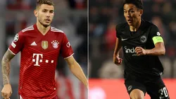 Lucas Hernandez of Bayern (left) and Makoto Hasebe of Eintracht Frankfurt (right)