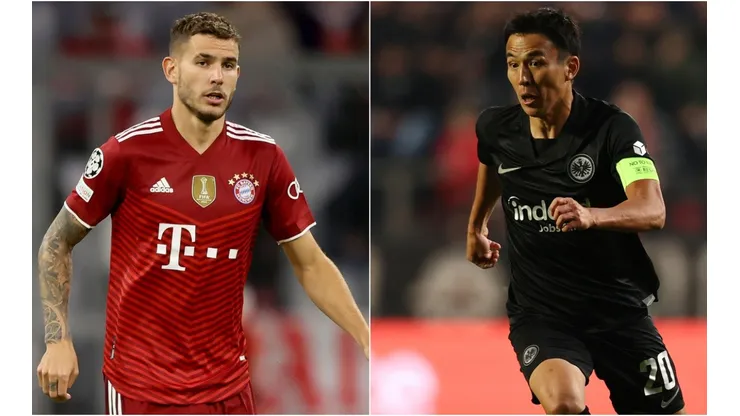 Lucas Hernandez of Bayern (left) and Makoto Hasebe of Eintracht Frankfurt (right)