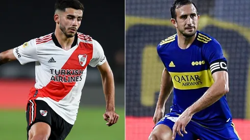 Santiago Simon of River Plate (left) and Carlos Izquierdoz of Boca