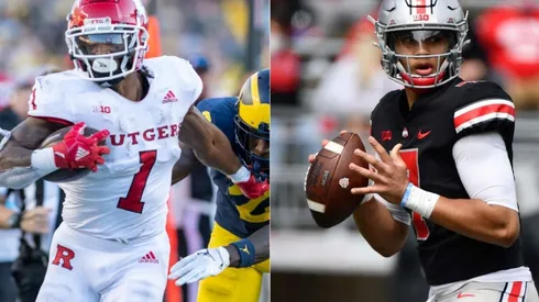 Isaih Pacheco of Rutgers (left) and C.J. Stroud of Ohio State