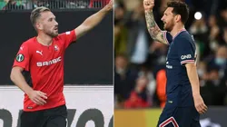 Flavien Tait of Rennes (left) and Lionel Messi of PSG