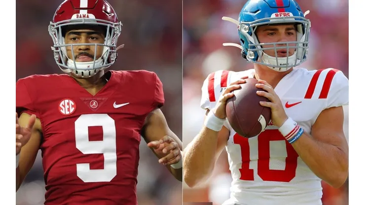 Bryce Young of Alabama Crimson Tide (left) John Rhys Plumlee of Ole Miss Rebels