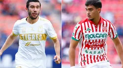 Juan Vigon of Tigres UANL (left) and Agustin Oliveros of Necaxa (right)