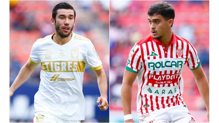 Juan Vigon of Tigres UANL (left) and Agustin Oliveros of Necaxa (right)