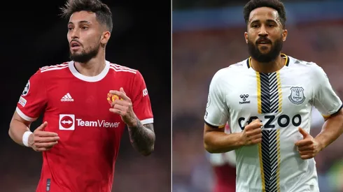 Alex Telles of Manchester United (left) and Andros Townsend of Everton (right)