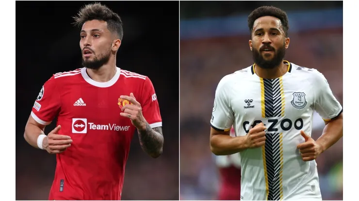 Alex Telles of Manchester United (left) and Andros Townsend of Everton (right)