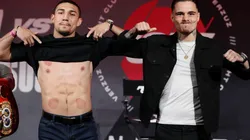Teofimo Lopez of the US (left) and George Kambosos Jr. of Australia (right)