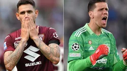 Antonio Sanabria of Torino (left) and Wojciech Szczesny of Juventus (right)