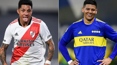 Enzo Perez of River Plate (left) and Marcos Rojo of Boca Juniors.
