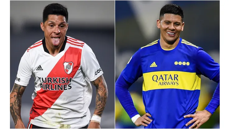 Enzo Perez of River Plate (left) and Marcos Rojo of Boca Juniors.