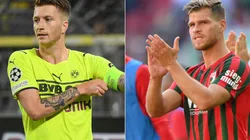 Marco Reus of Borussia Dortmund (left) and Florian Niederlechner of Augsburg (right)