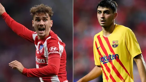 Antoine Griezmann of Atletico Madrid (left) and Pedri of Barcelona (irght)