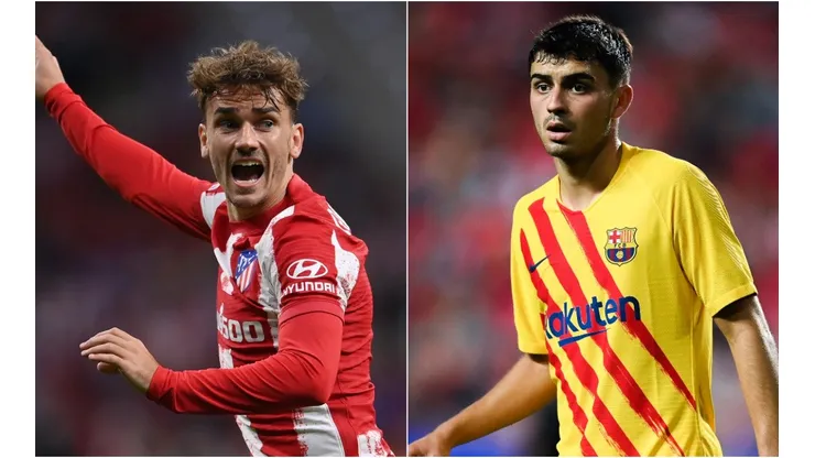Antoine Griezmann of Atletico Madrid (left) and Pedri of Barcelona (irght)