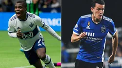Déiber Caicedo of Vancouver Whitecaps (left) and Nathan of San Jose Earthquakes (right)