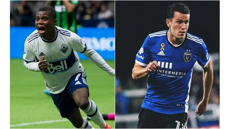 Déiber Caicedo of Vancouver Whitecaps (left) and Nathan of San Jose Earthquakes (right)