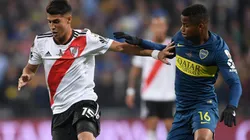 Exequiel Palacios of River Plate (left) against Wilmar Barrios of Boca Juniors in the 2018 Copa Libertadores final.
