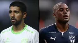 Maximiliano Olivera of Juarez (left) and Joel Campbell of Monterrey.