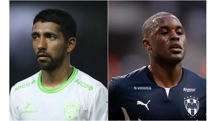 Maximiliano Olivera of Juarez (left) and Joel Campbell of Monterrey.
