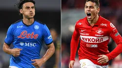 Eljf Elmas of Napoli (left) and Ezequiel Ponce of Spartak Moscow (right)