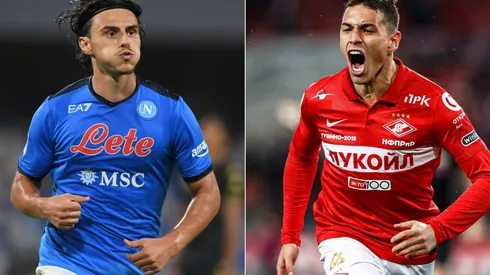 Eljf Elmas of Napoli (left) and Ezequiel Ponce of Spartak Moscow (right)