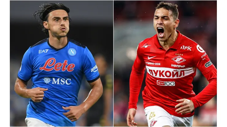 Eljf Elmas of Napoli (left) and Ezequiel Ponce of Spartak Moscow (right)
