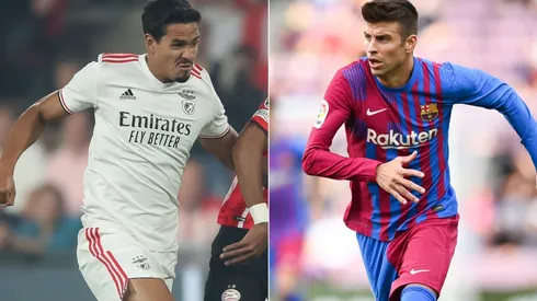 Lucas Verissimo of Benfica (left) and Gerard Piqué of Barcelona