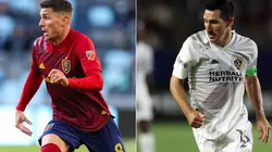 Damir Kreilach of Real Salt Lake and Sacha Kljestan of LA Galaxy