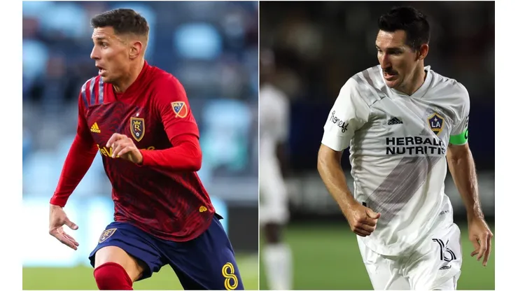 Damir Kreilach of Real Salt Lake and Sacha Kljestan of LA Galaxy