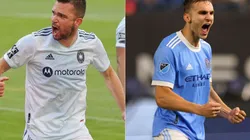 Luka Stojanovic of Chicago Fire (left) and James sands of New York FC (right)
