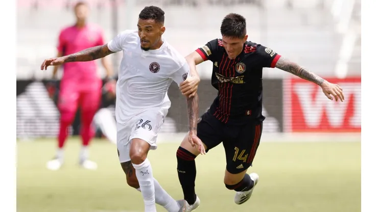 Gregore #26 of Inter Miami CF and Franco Ibarra #14 of Atlanta United