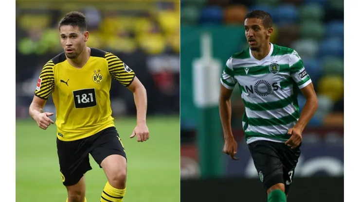 Raphael Guerreiro of Dortmund (left) and Zouhair Feddal of Sporting CP (right)