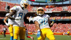 : Austin Ekeler #30 and Mike Williams #81 of the Los Angeles Chargers