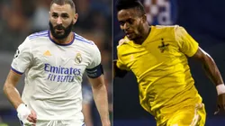 Benzema of Real Madrid (let) and Momo Yansane of FC Sheriff (right)