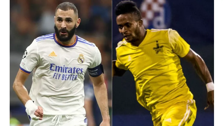 Benzema of Real Madrid (let) and Momo Yansane of FC Sheriff (right)