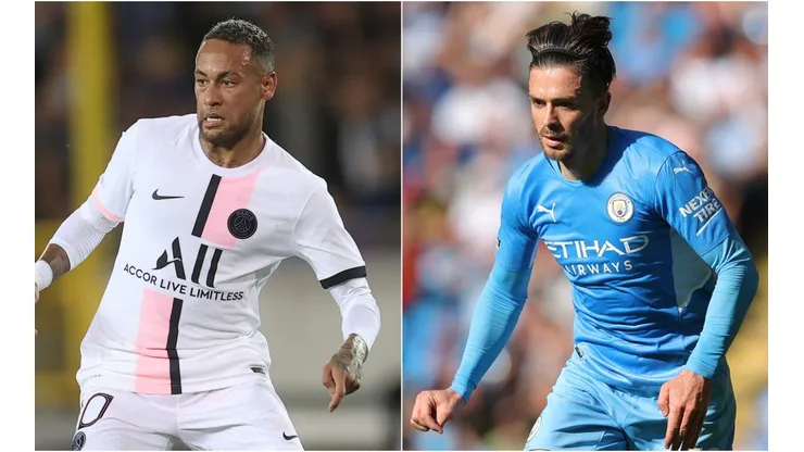 Neymar of PSG and Jack Graelish of Manchester City