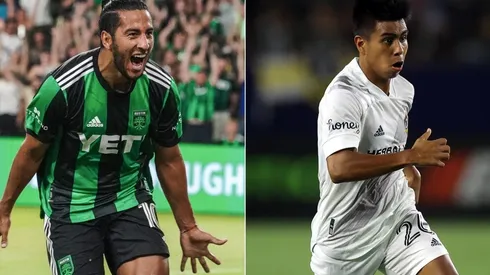 Cecilio Dominguez of Austin FC (left) and Efrain Alvarez of Los Angeles Galaxy (right)