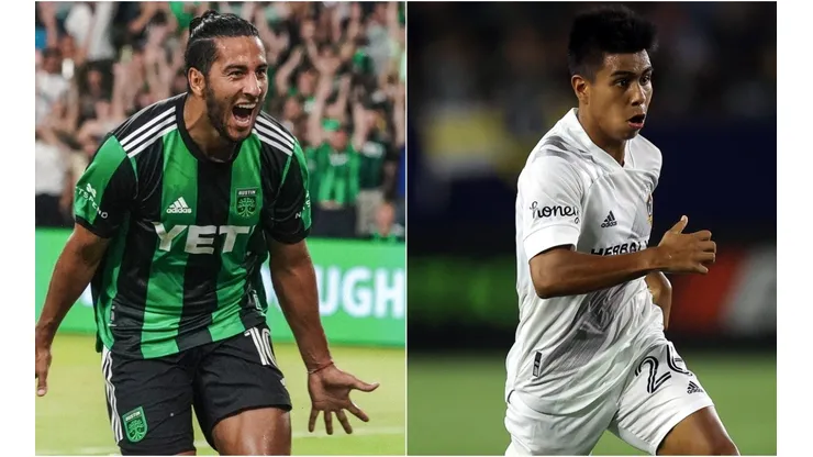 Cecilio Dominguez of Austin FC (left) and Efrain Alvarez of Los Angeles Galaxy (right)