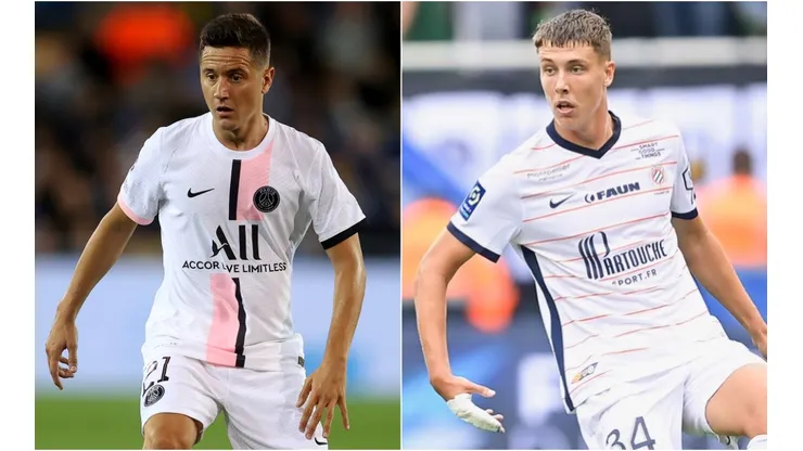 Ander Herrera of PSG (left) and Maxime Esteve of Montpellier (right)