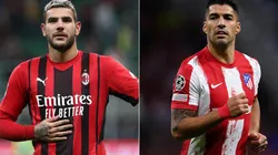 Theo Hernandez of Milan (left) and Luis Suarez of Atletico Madrid (right)