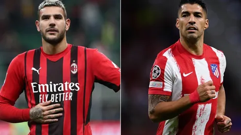 Theo Hernandez of Milan (left) and Luis Suarez of Atletico Madrid (right)