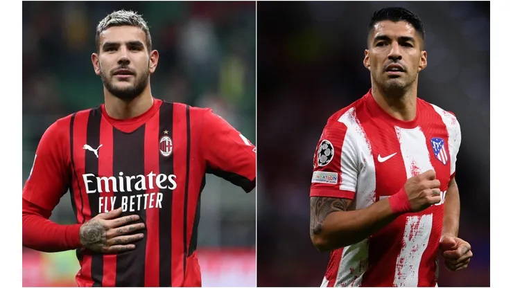 Theo Hernandez of Milan (left) and Luis Suarez of Atletico Madrid (right)