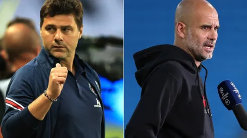 Mauricio Pochettino of PSG (left) and Pep Guardiola of Manchester City (right)