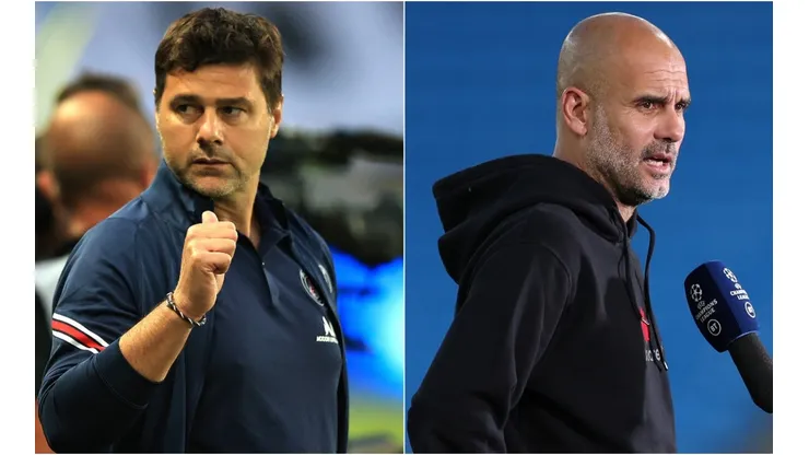 Mauricio Pochettino of PSG (left) and Pep Guardiola of Manchester City (right)