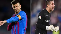 Gerard Pique of Barcelona (left) and Aitor Fernandez of Levante (right)