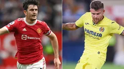 Harry MCGuire of Manchester United (left) and Alberto Moreno of Villarreal