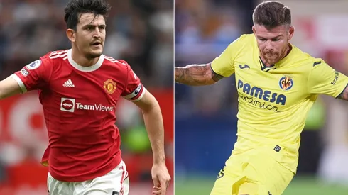Harry MCGuire of Manchester United (left) and Alberto Moreno of Villarreal